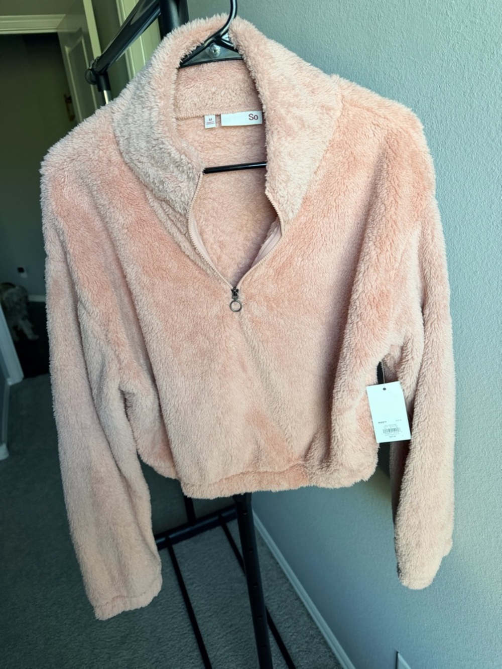 SO Plush Half-Zip Teddy Jacket - Light Blush Pink